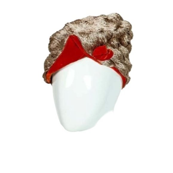 Sonni California Hat Metallic Gold Velvet Orange Red Trim Divine Vintage Design main image 4